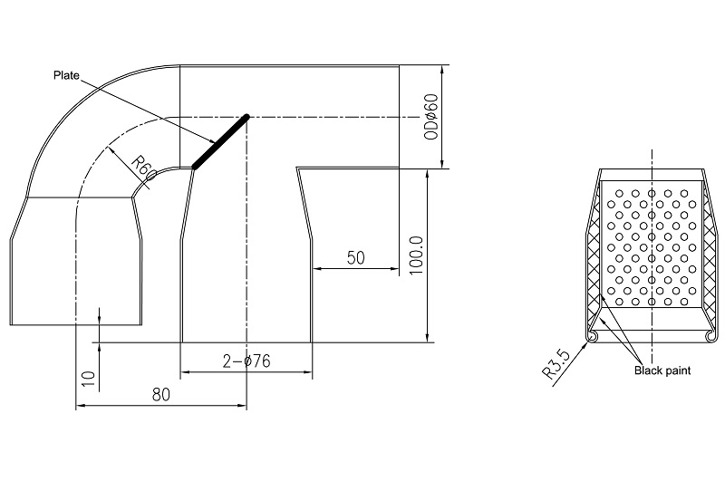Auspuffblende Endrohre: Universal Edelstahl Auspuffblende Doppelendrohr  2x76 L150-160 IN60 90 Grad