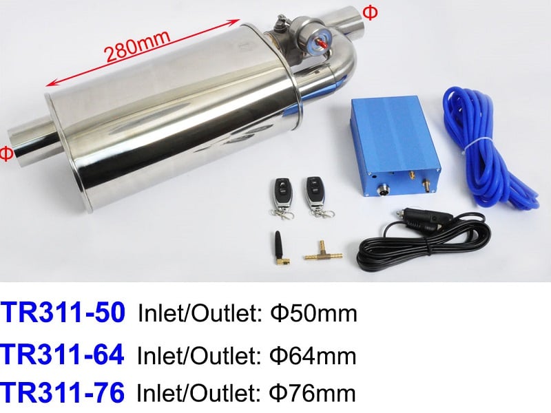 Universal Stainless Steel Exhaust Muffler with Vacuum Valve L280 IN76
