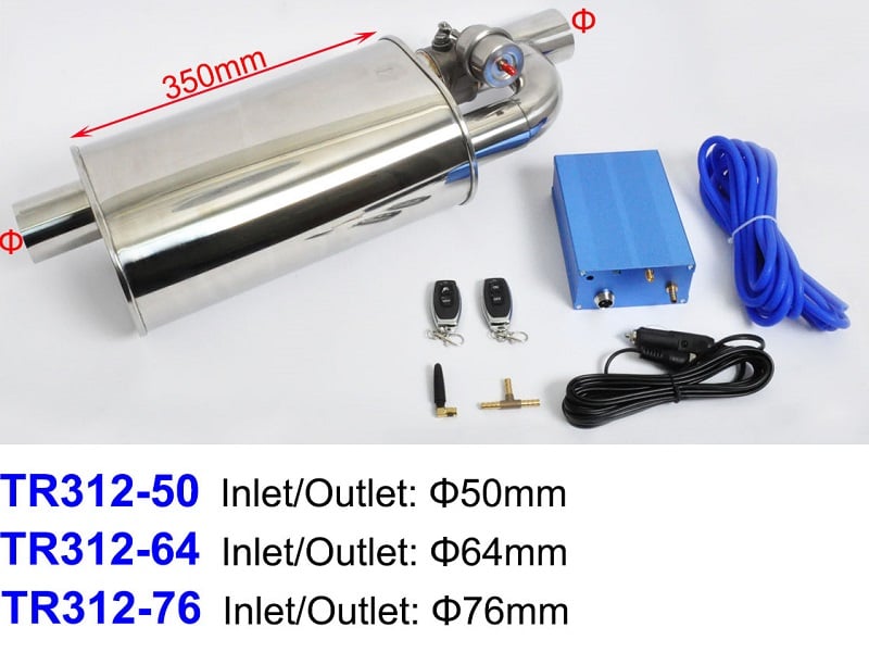 Universal Stainless Steel Exhaust Muffler with Vacuum Valve L350 IN76