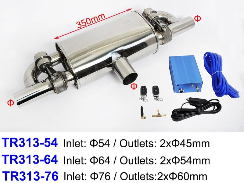 Universal Stainless Steel Exhaust Dual Muffler with Vacuum Valves L350 IN76