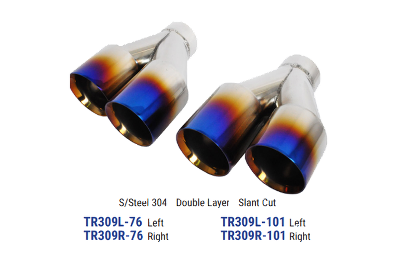 Stainless Steel Exhaust Tip Dual 2x76 L210-190 IN60 Slant Cut Burnt Look Right